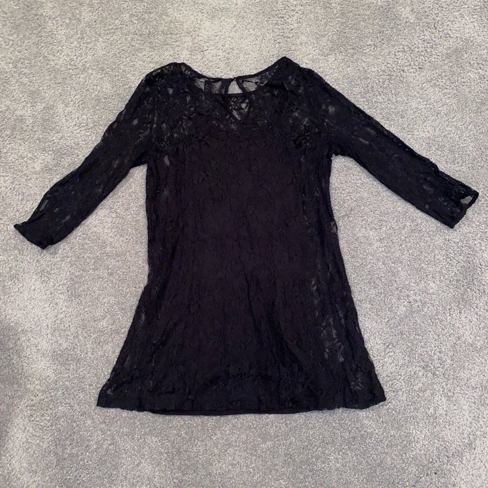 forever 21 black sheer lace 3/4 sleeve dress
